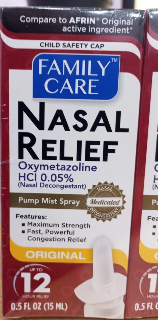 DESCONGESTIVO NASAL, AEROSOL DE BOMBA, OXIMETAZOLINA HCI 0.05% FK OZ 15ML