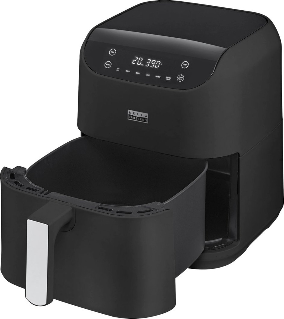 FREIDORA DE AIRE CON PANTALA TACTIL DE 6 QT // COLOR NEGRO // METODO DE CONTROL TACTIL // TEMPERATURA AJUSTABLE DE HASTA 400 GRADOS // CESTA EXTRAÍBLE // GUÍA DE TEMPERATURA // POTENCIA: 1500W // MODELO 90165 // MARCA BELLA PRO