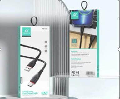 CABLE DE CARGA RAPIDA, 3A, USB C A USB A, 1 METRO DE LARGO, COLOR NEGRO. MARCA PHONENCIA