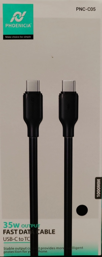 CABLE DE CARGA RAPIDA, 35W, USB C A USB C, 1 METRO DE LARGO. MARCA PHONENCIA