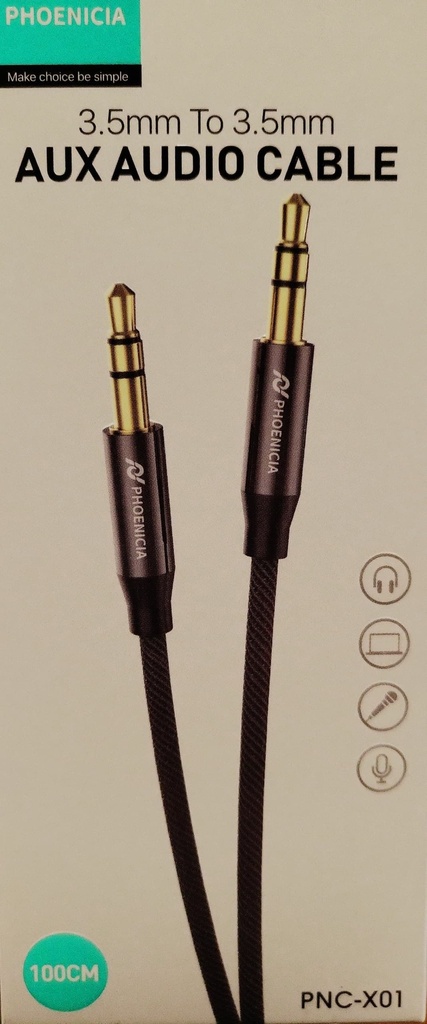 CABLE AUXILIAR 3.5 MM A AUXLIAR 3.5MM, 1 METRO DE LARGO. MARCA PHONENCIA