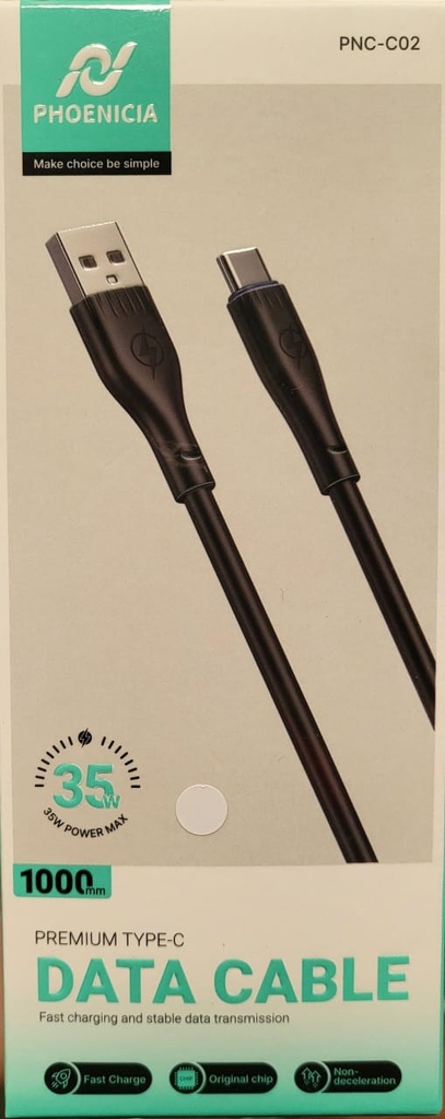 CABLE DE CARGA RAPIDA, 35W, USB C A USB A, 1 METRO DE LARGO, COLOR NEGRO. MARCA PHONENCIA