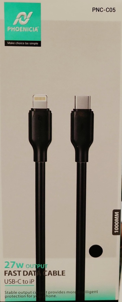 CABLE DE DATOS, RAPIDA, 27W, LIGHTNING A USB C, 1 METRO DE LARGO. MARCA PHONENCIA