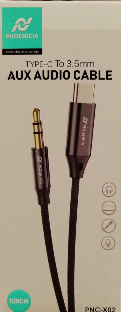 CABLE TIPO C A AUXILIAR 3.5MM, 1M DE LARGO. MARCA PHONENCIA