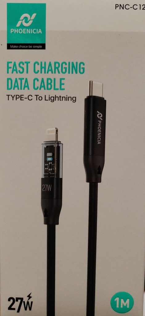 CABLE DE DATOS, RAPIDA, 27W, LIGHTNING A USB C, 1 METRO DE LARGO. MARCA PHONENCIA