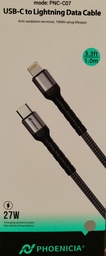 [PNC-C07-CL-1M ] CABLE DE DATOS, RAPIDA, 27W, LIGHTNING A USB C, 1 METRO DE LARGO. MARCA PHONENCIA