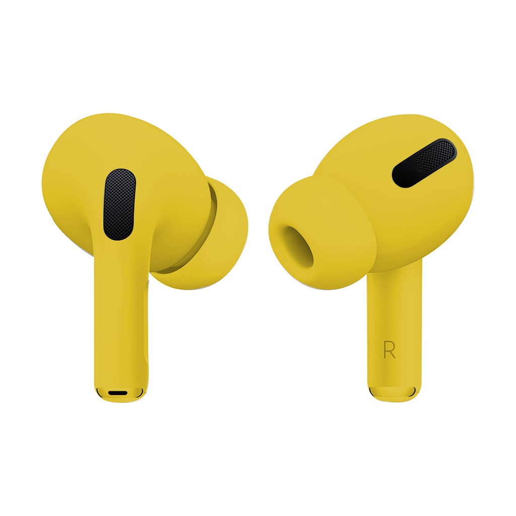AUDIFONO, COLOR AMARILLO, AIRPODS PRO MACAROON, BLUETOOTH BT 5.0 DISTANCIA 10-20 METROS, TIEMPO DE CARGA UNOS 40 MINUTOS, BATERIA EN CADA AURICULAR 45 MAH, ESTUCHE DE CARGA 300 MAH.