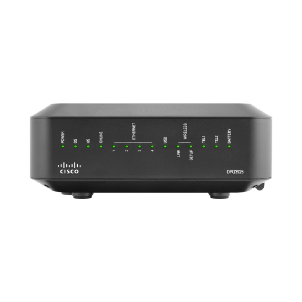 MODEM ROUTER, MODELO: DPQ3925 , 4 PUERTOS ETHERNET, PUERTO COAXIAL, 2 PUERTOS TELEFONICOS, PUERTO USB, 150Mbps, DOCSIS 3.0 MARCA CISCO