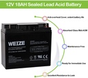 BATERÍA RECARGABLE DE PLOMO ÁCIDO SELLADA // CAPACIDAD DE 18 AH 12 V //
MARCA WEIZE, MODELO FP12180 // TERMINAL DE COBRE F3 // MANTENIMIENTO
GRATIS // MARCA WEIZE, MODELO FP12180
