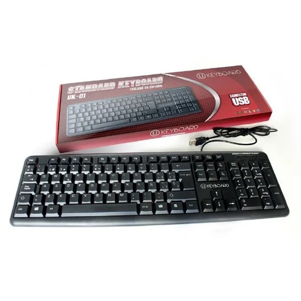 TECLADO ESTANDAR MODELO UK-01 CONECTOR USB// CABLE 1.45M/ COLOR NEGRO/ CONFIGURACION ESPAÑOL /MARCA U