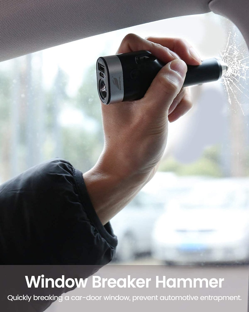 CARGADOR DE CARRO CARGA RÁPIDA, CORTADOR DE CINTURÓN DE SEGURIDAD, GOLPEADOR PARA VENTANA, POWER BANK, HERRAMIENTA DE ESCAPE DE EMERGENCIA, LINTERNA DE EMERGENCIA ROJO COMPATIBLE CON SAMSUNG GALAXY S9 S8, LG G7 V20 STYLO 4 / MARCA SOMOSTEL / MODELO SMS-1011