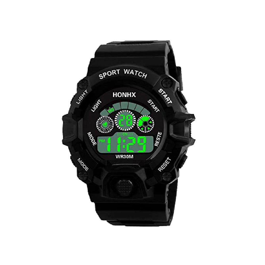 RELOJ DEPORTIVO// SPORT WATCH//COLOR  NEGRO CON VERDE, MODELO WR30M MARCA COOBOS