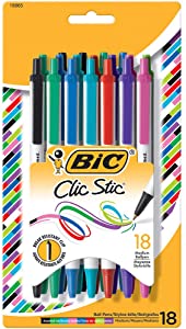 LAPICEROS RETRACTILES, PUNTA MEDIANA 1.0MM, COLORES VARIADOS, PACK DE 18 UNIDADES, MARCA BIC, MODELOS CLIC STIC FASHION