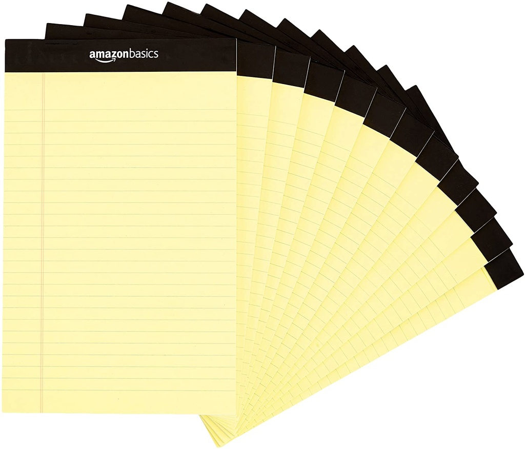 AMAZONBASICS – BLOC DE RAYAS ANGOSTAS, 5 X 8 PULGADAS, 50 HOJAS, PACK DE 12 BLOCS, COLOR AMARILLO