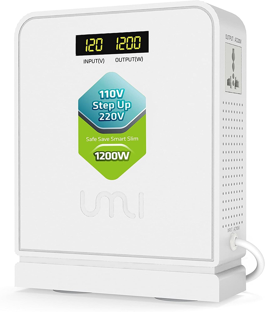 CONVERTIDOR DE VOLTAJE 110V A 220V / MAXIMO 1200 W PARA EURO Y CHINA APARATO CON NÚCLEO TOROIDAL TRANSFORMADOR INTERIOR, MODERNO DISEÑO COMPACTO, SEGURIDAD / MARCA STEP UP / MODELO LX-1200
