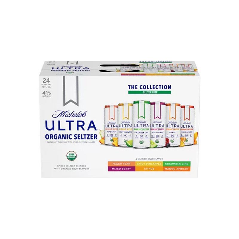 CAJA LATA, MARCA MICHELOB ULTRA ORGANIC SELTZER, LATA DE 12 OZ, CAJA DE 24 UNIDADES