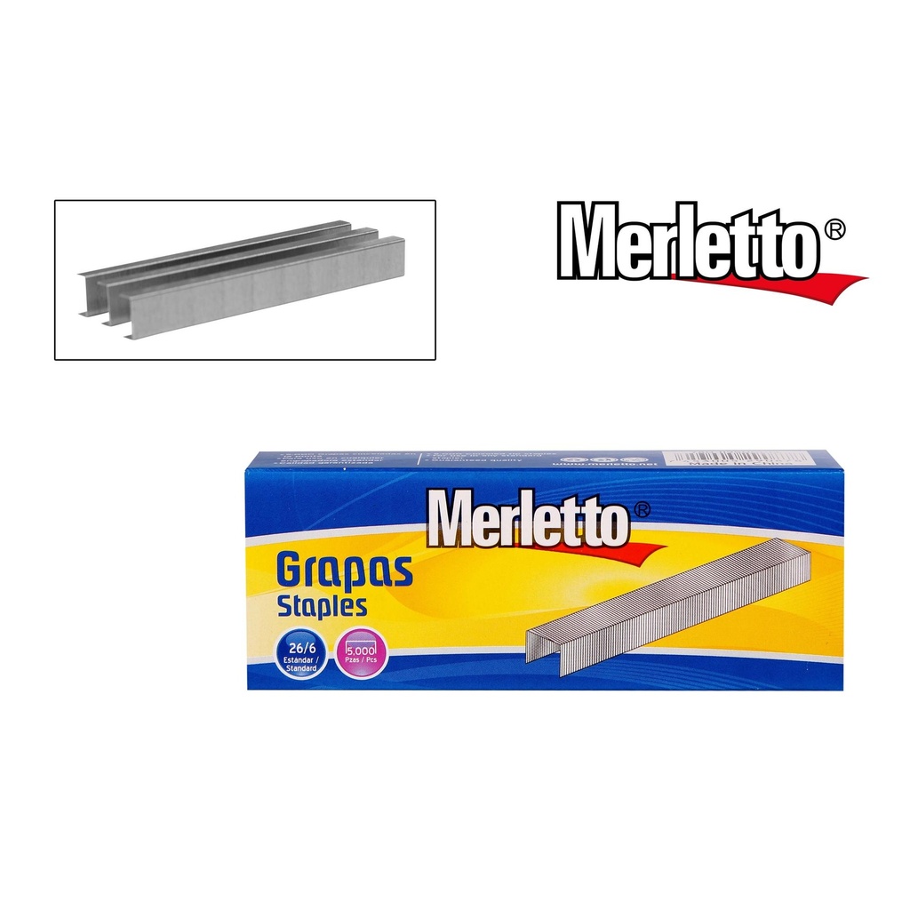 GRAPAS DE METAL / TAMAñO 26/6 /  5000 POR CAJA / MARCA MERLETTO