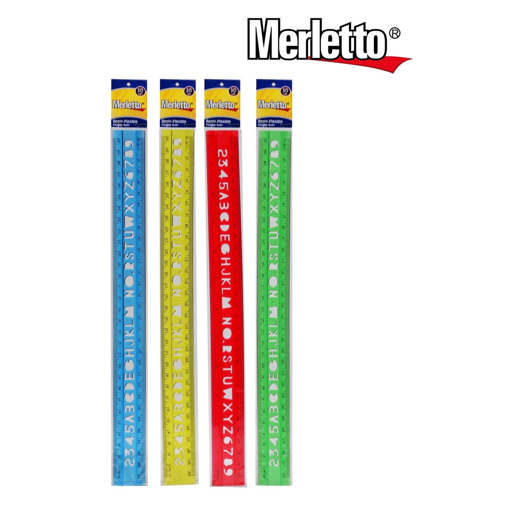REGLA FLEXIBLE PVC / TAMAñO 30CM / CON FORMA DE LETRAS Y NUMEROS /  MARCA MERLETTO