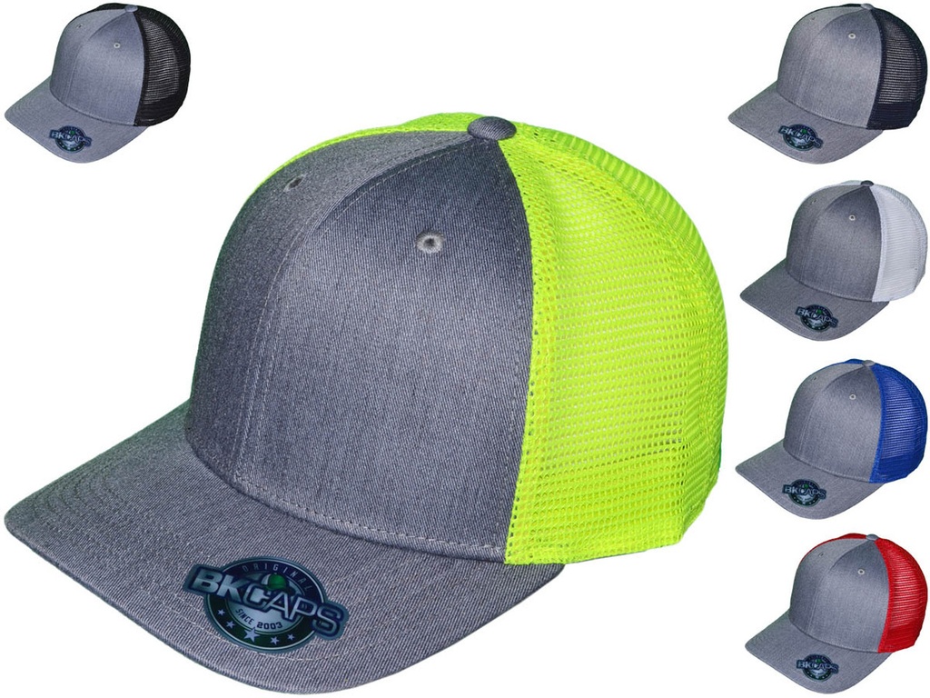 GORRA BAJO PERFIL CURVA / ESTILO CAMIONERO / MALLA DE POLIESTER Y TELA AL FRENTE / CORREA DE CIERRE A PRESION / 6 COLORES / MODELO 5325 (COLOR VERDE-GRIS)  