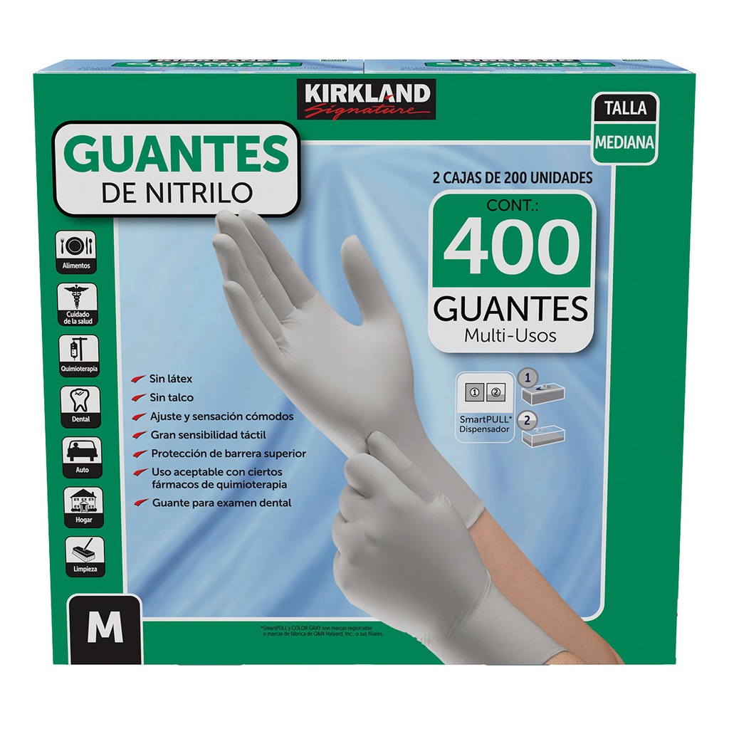GUANTES DE NITRILLO DESECHABLES 400 UNIDADES // MULTIUSOS // LIBRE DE LATEX // MARCA KIRKLAND // TAMAñO MEDIO