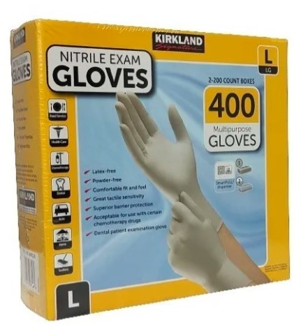 GUANTES DE NITRILLO DESECHABLES 400 UND // MULTIUSOS // LIBRE DE LATEX // MARCA KIRKLAND  // TAMAñO GRANDE (L)