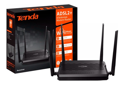 MODEM ROUTER ADSL2 + 300MBPS / 1 PUERTO RJ11, 3 PUERTOS LAN 10/100, 1 PUERTO WAN 10/100 / ROUTER INALáMBRICO 2.4GHZ / ANTENAS POTENTES EXTERNAS 4*5DBI / PROTECCIóN CONTRA RAYOS 6000V / CUBRE 60 METROS CUADRADOS APROXIMADOS / MARCA TENDA