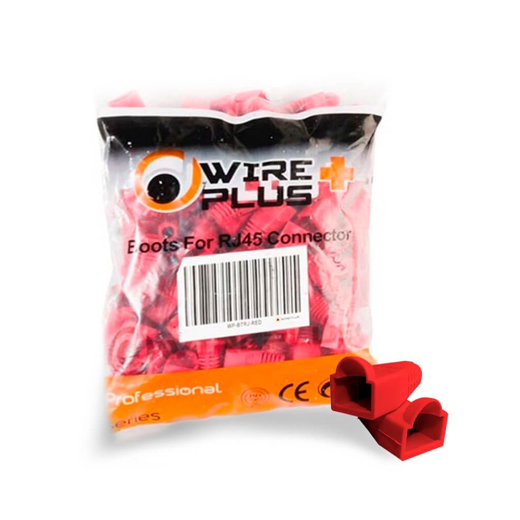 BOTA P/CNT RJ45 ROJA MARCA (WIREPLUS+) PACK 100 UNIDADES