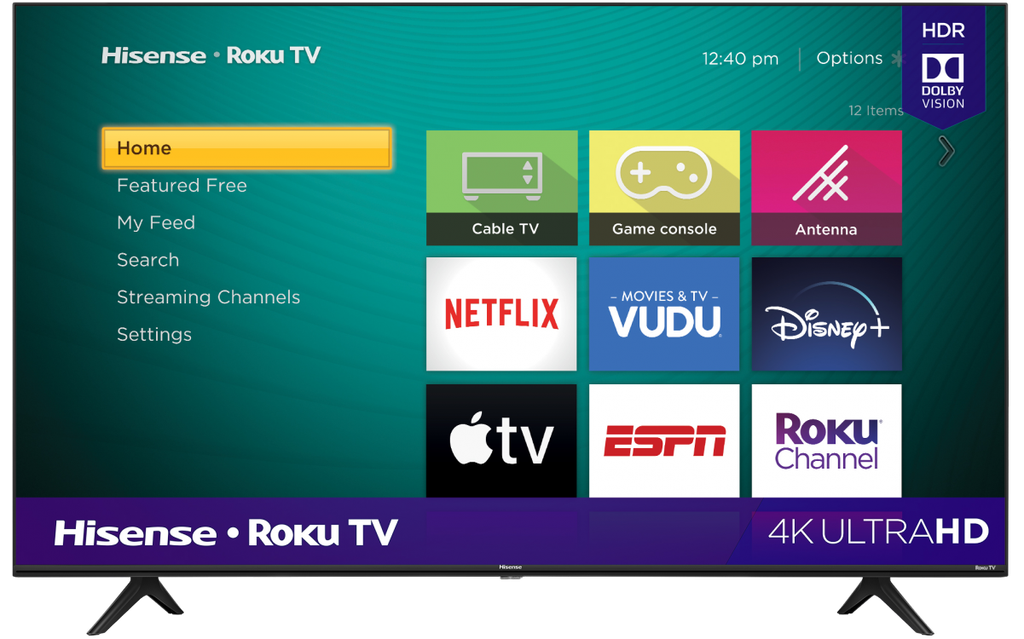 TELEVISOR INTELIGENTE 58" UHD / RESOLUCION 4K 3840X2160P / CON ROKU TV / TASA 120HZ / RELACION DE ASPECTO 16:9 / AUDIO DTS 2 X 8W / PUERTO ETHERNET Y WIFI / 3 HDMI, 2 USB, 1 RF, 1 RCA, 1 OPTICO / MONTAJE DE PARED M6 VESA 300X200 / MARCA HISENSE / MODELO 58R6E3