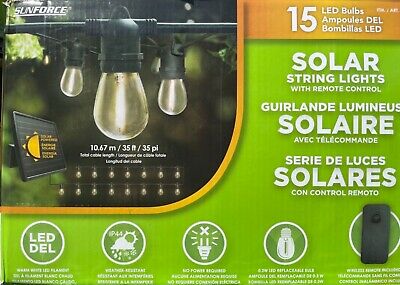 CADENAS DE LUCES SOLARES CON CONTROL REMOTO, INCLUYE PANEL SOLAR, SET DE 15 BOMBILLAS LED, BOMBILLA REEMPLAZABLE DE 0.3W, RESISTENTE A LA INTEMPERIE IP44, LONGITUD DE CADENA 10,67 METROS / MARCA SUNFORCE / MODELO 1600334