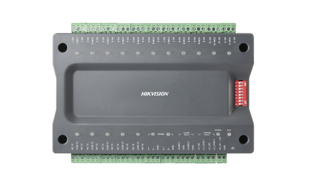 SUB CONTROLADOR DE ELEVADORES / CONECTABLE CON 16 RELAYS PARA CONTROLAR LOS BOTONES DEL ELEVADOR / COMUNICACION RS485 CON EL CONTROLADOR MAESTRO / MARCA HIKVISION / MODELO DS-K2M0016A