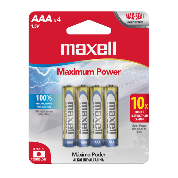 PAQUETE DE 4 BATERIAS ALCALINAS AAA 1.5V / MARCA MAXELL
