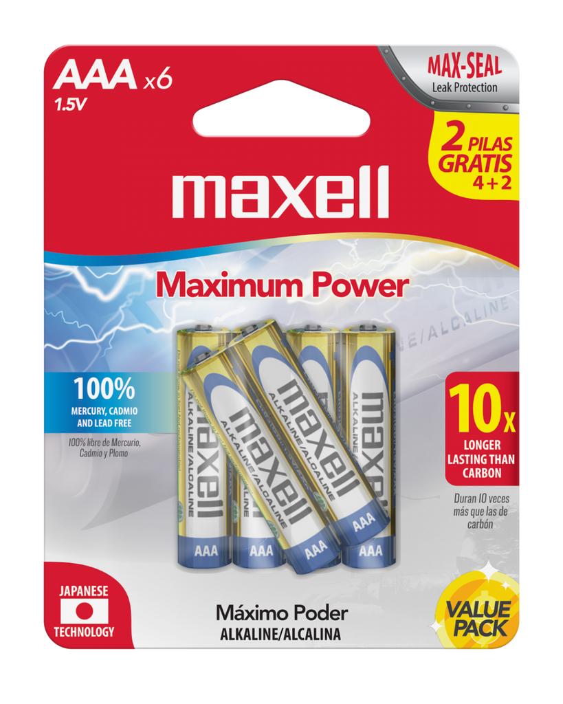 BATERIAS ALCALINAS AAA, PACK DE 6 / MARCA MAXELL / TIPO LR03