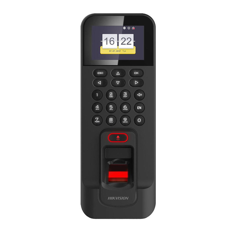 TERMINAL DE CONTROL DE ACCESO POR HUELLA DACTILAR // GESTIONA EL CONTROL DE ACCESO Y LA ASISTENCIA // HASTA 100.000 REGISTROS // HASTA 3000 HUELLAS DACTILARES // ESTáNDAR WIEGAND26/34 // LEE TARJETA M1 // COMUNICACIóN: WI-FI, TCP/IP, RS-485 // INTERFAZ DE ENTRADA PARA PUERTAS X1, CONEXION PUERTA MAGNéTICA X1 Y ENTRADA DE ALARMA X1 // PANTALLA LCD DE 2,4 PULGADAS // 1 ZUMBADOR Y 1 ALTAVOZ // A PRUEBA DE AGUA IP42 // MADE IN CHINA // MARCA HIKVISION