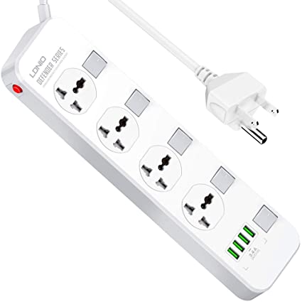 REGLETA DE 4 PUERTOS USB-A Y 4 TOMAS DE CORRIENTE / CABLE 2 M / 2500 W / MODELO SC4408 / MARCA LDNIO
