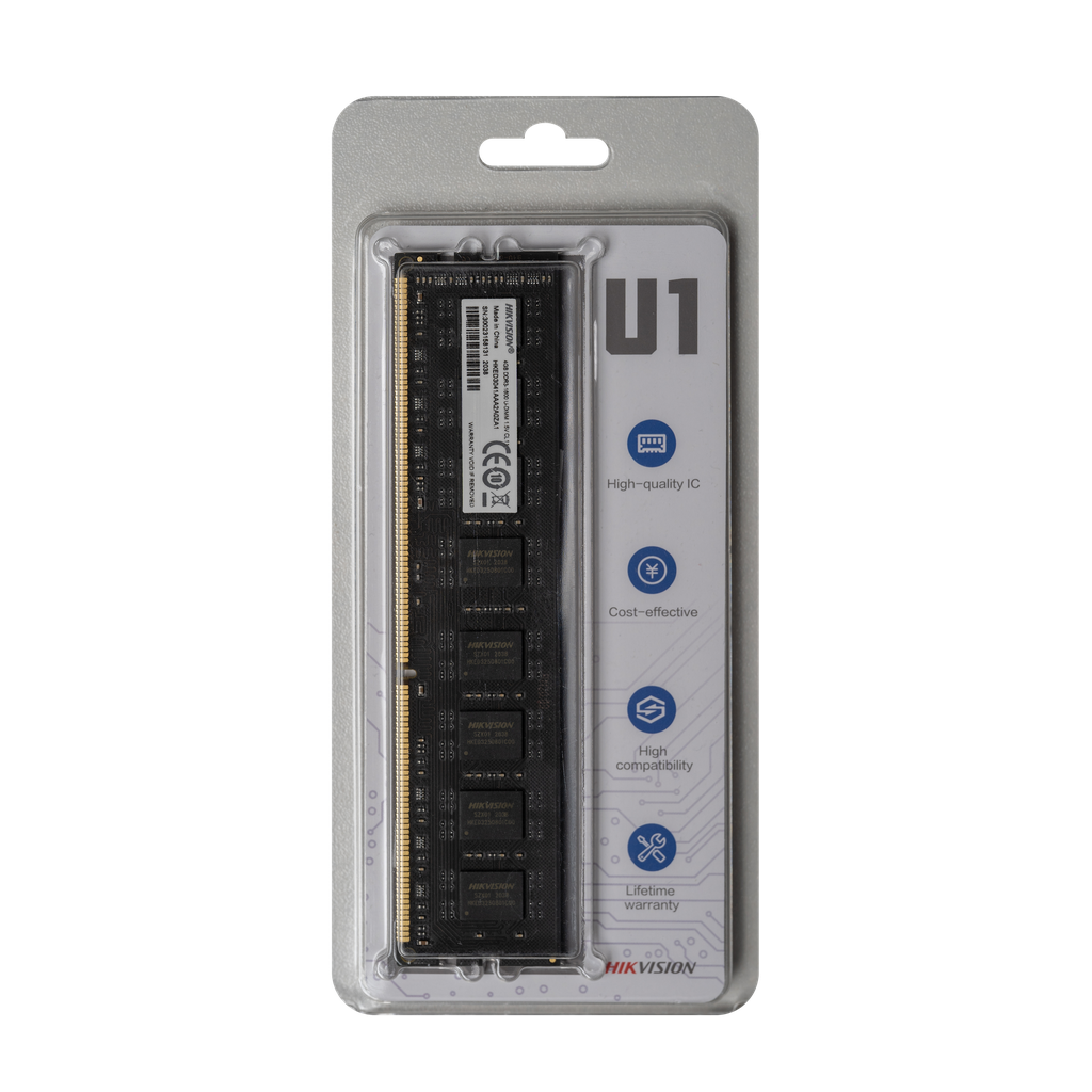 MEMORIA RAM DDR3 MODELO: U1// CAPACIDAD 4GB // VELOCIDAD 1600MHZ // FORMATO: UDIMM // VOLTAJE 1.5V // CL11 Y 288 PINES // MARCA HIKVISION