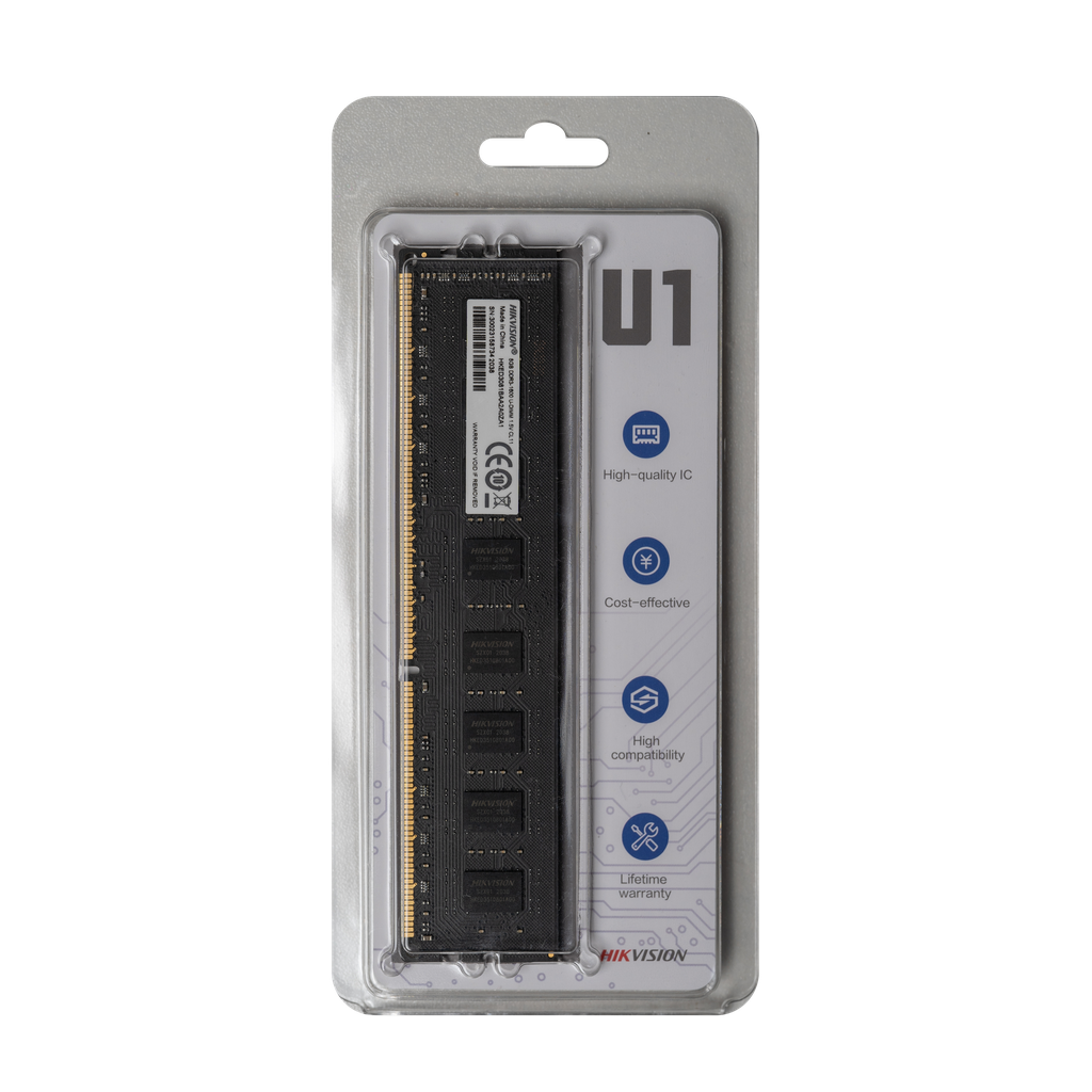 MEMORIA RAM DDR3 MODELO: U1 // CAPACIDAD 8GB // VELOCIDAD 1600MHZ // FORMATO: UDIMM // VOLTAJE 1.5V // CL11 Y 288 PINES // MARCA HIKVISION