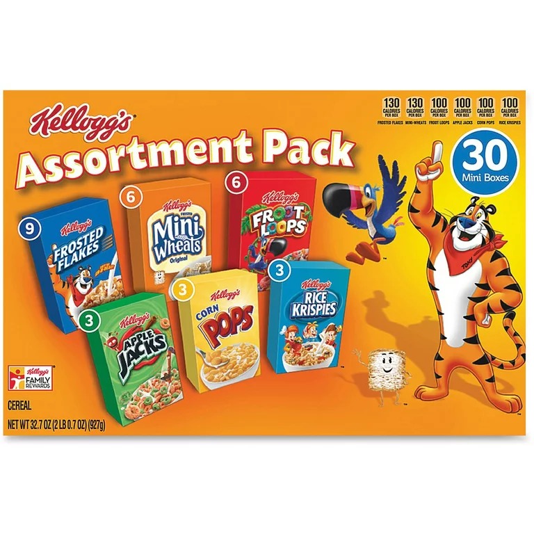 MINI CEREAL / ZUCARITAS / FROSTED MINI WHEATS / FROOT LOOPS / APPLE JACKS / POPS / RICE KRISPIES / MARCA KELLOGGS