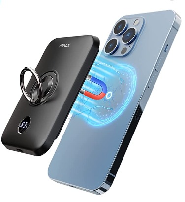 CARGADOR INALAMBRICO MAG-SAFE / COMPATIBLE PARA  IPHONE SERIE 12, 13 Y 14 / 6000 mAh / SOPORTA CARGAS DE 5 W, 7.5 W, 10 W Y 15 W / ENTRADA Y SALIDA USB-C / SOPORTE PARA DEDOS / INCLUYE CABLE USB-A A USB-C 1 IMAN (ADHESIVO MAGNETICO) 1 PAPEL DE ALINEACION / MARCA IWALK / MODELO  DBL6000M