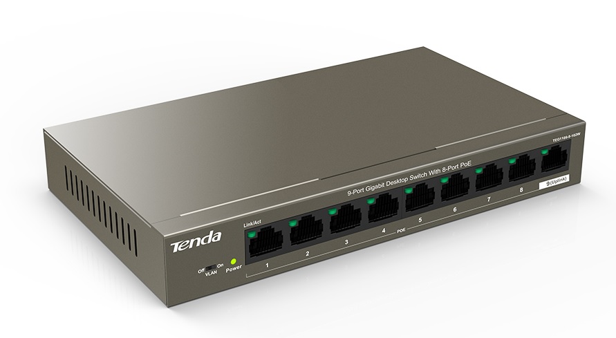 SWITCH/CONMUTADOR DE ESCRITORIO DE 9 PUERTOS A 10/100/1000 MBPS |PROTECCIÓN CONTRA RAYOS PARA PUERTOS DE 6KV | CAPACIDAD DE 18 GBPS | SOPORTA MONTAJE DE RACK | MARCA TENDA