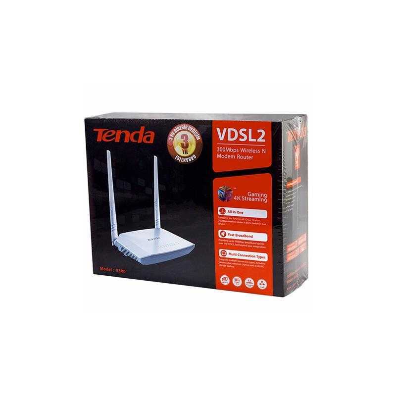 N300 WI-FI VDSL/ADSL MODEM ROUTER / VELOCIDAD EN BANDA ANCHA CON PWR / INTERNET / WLAN / LAN / DSL / RANGO DE CANALES 2.4G / AUTO CH1-CH13 / RAPIDEZ 300MBPS AT 2.4GHZ / TEMPERATURA DE TRABAJO:  0℃~40℃ (32℉ ~104℉) / 4 PUERTOS EN UNO / CONTRA RAYOS DE HASTA 6000V / MARCA TENDA