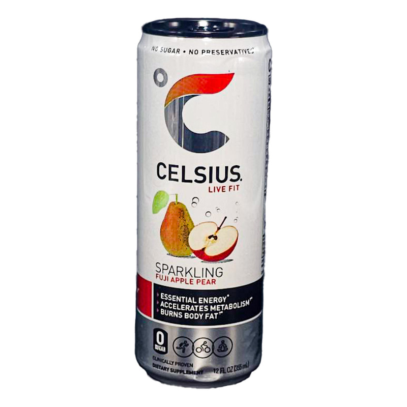 BEBIDA ENERGÉTICA  // 12 ONZAS //  SABOR PERA Y MANZANA ESPUMOSA  // MARCA CELSIUS