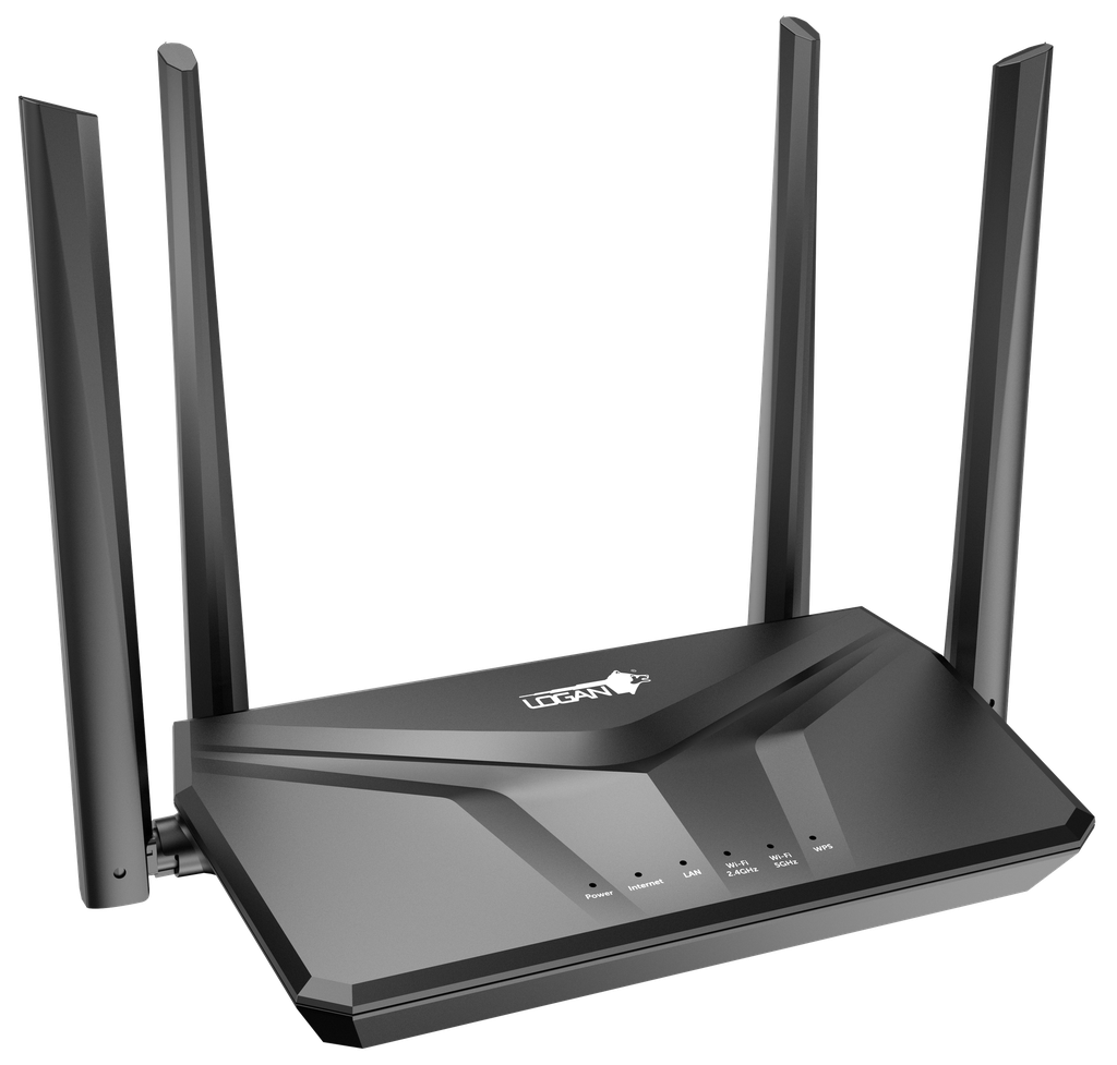 ROUTER INALAMBRICO AC1200 | MODELO LOG-AC1200 | DOBLE BANDA, VELOCIDAD DE 1.2 GBPS (300 MBPS @ 2.4 GHZ Y 867 GHZ @ 5 GHZ | COMPATIBLE CON ESTÁNDAR WIFI IEEE 802.11 B/G/N/AC | 4 ANTENAS EXTERNAS DE 5DBI | PROTECCIÓN WPA/WPA2 | CONTROL PARENTAL | TECNOLOGIA MU-MIMO | INTERFAZ: 1 PUERTO WAN, 3 PUERTO LAN | MARCA LOGAN