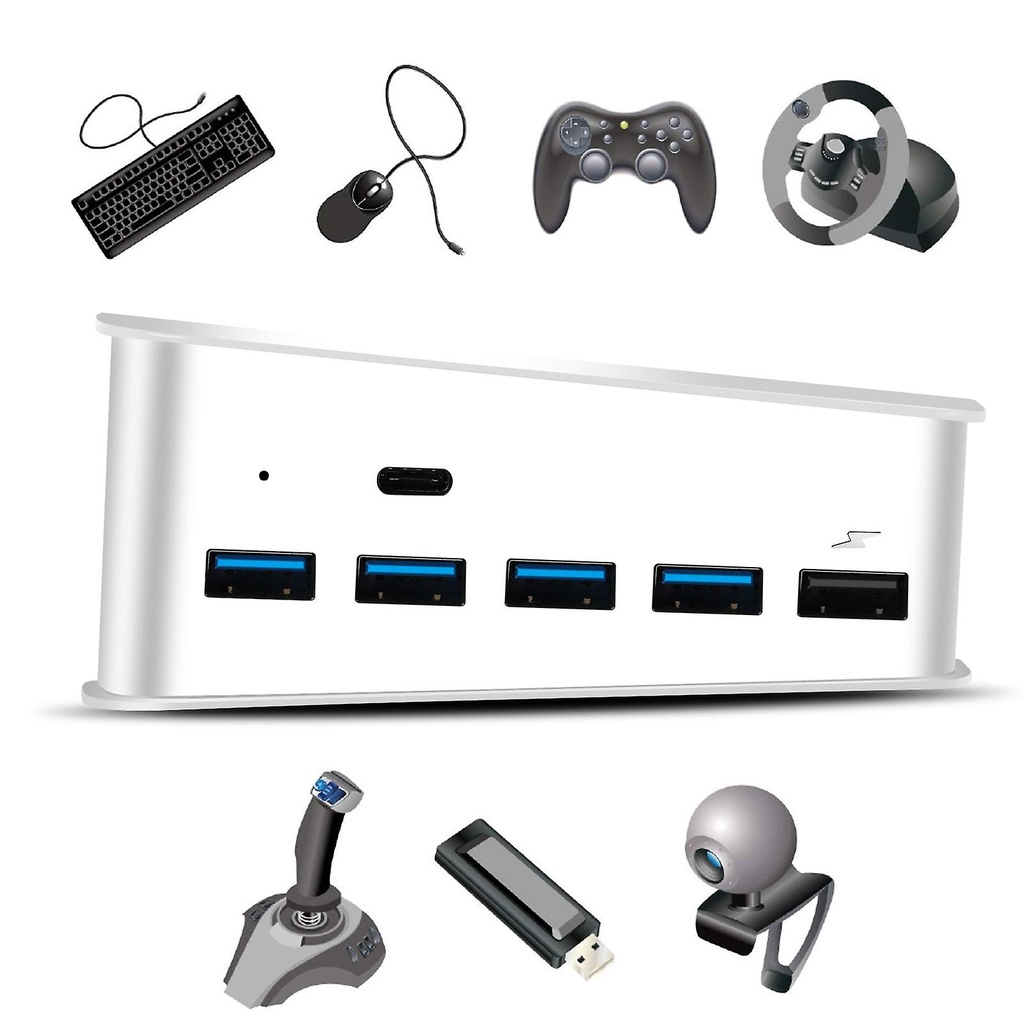 HUB USB 5 EN 1 PARA CONSOLA PS5 // CONSOLA DE JUEGOS, MULTIPUERTO CONCENTRADOR // CONTROLADOR USB USB PARA CONCENTRADOR MULTIPUERTO USBC // 4 USB 2.0, 1 USB 3.0, 1 PUERTO TIPO C // COLOR BLANCO // MARCA EEKIT