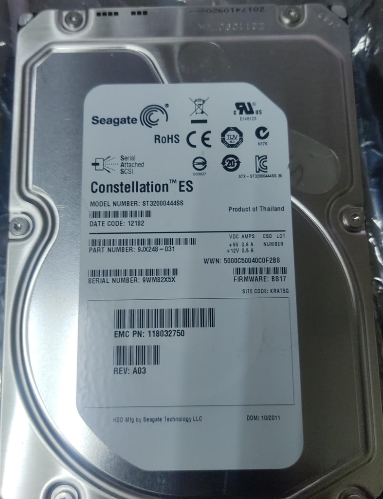 DISCO DURO DE 2TB TIPO SAS/ TAMAÑO DE 3.5" / 16MB CACHÉ / VELOCIDAD DEL EJE 7200 RPM / VELOCIDAD DE TRANSFERENCIA DE DATOS 6 GBPS / MODELO CONSTELLATION ES ST32000444SS. REFURBISHED / MARCA SEAGATE