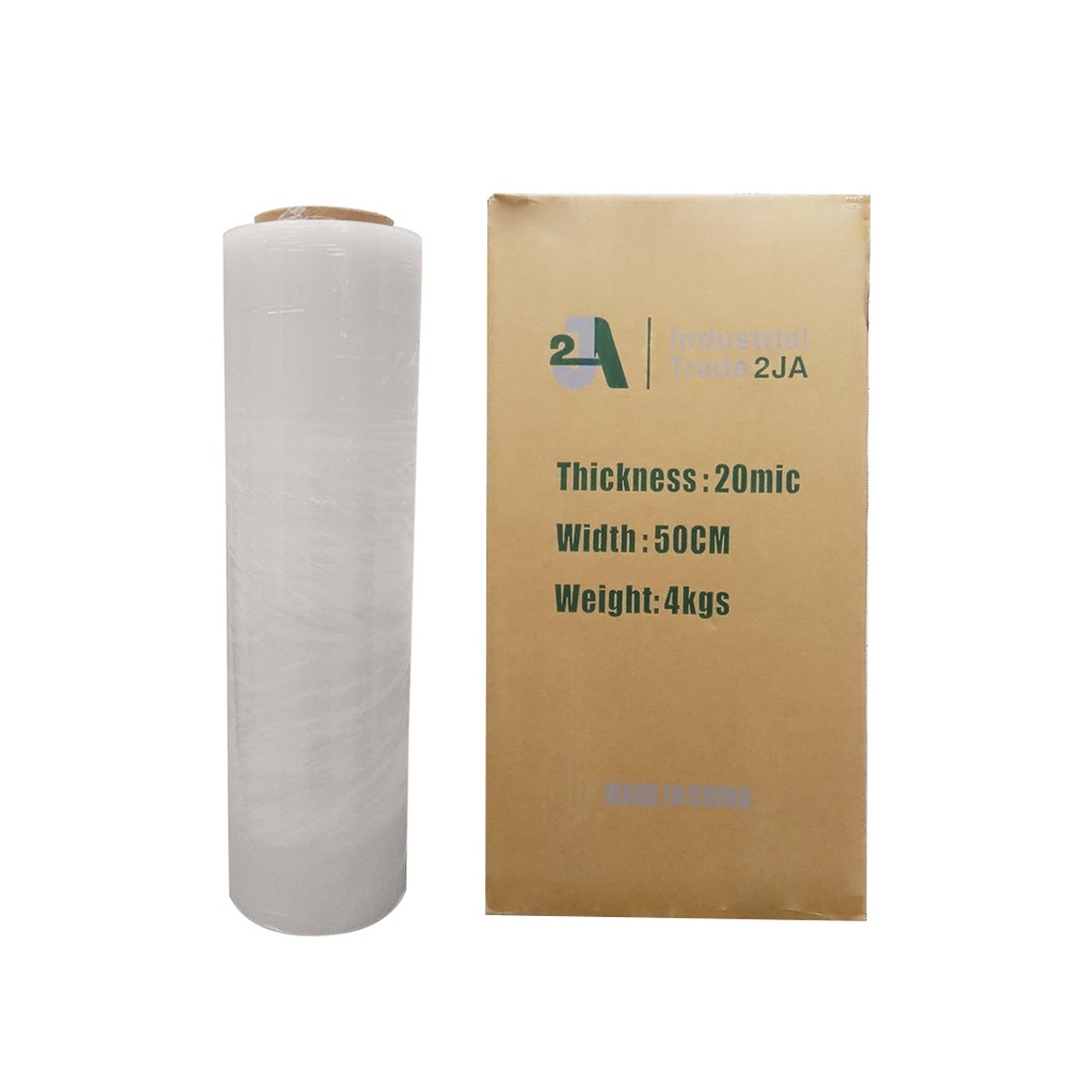 ROLLO DE ENVOPLAST TRANSPARENTE PARA EMBALAJE// 20 MIC // 50 CM DE ANCHO POR 450 M DE LARGO // PESO 4 KG // MARCA 2JA