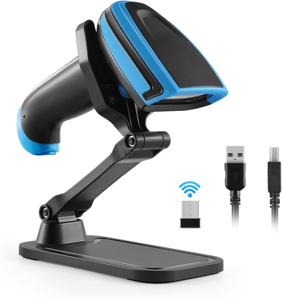 ESCANER DE CODIGO DE BARRAS INALAMBRICO // CON SOPORTE // CONEXIÓN INALÁMBRICA DE 2.4G Y USB CON CABLE PLUG AND PLAY // MARCA JRHC