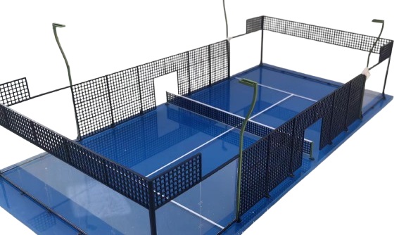 MODELO A ESCALA DE CANCHA DE PADEL | MAQUETA DE MODELO RAL6018GREEN/RAL9005BLACK