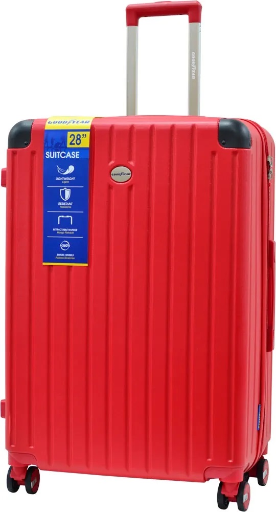 MALETA VIAJERA GRANDE//28 PULGADAS//DIMENSIONES: 75X51,5X31 CM//CAPACIDAD 40 KG//CORREAS ELASTICAS//CERRADURA DE 3 DIGITOS (TSA LOCK)//RUEDAS ROTATIVAS 360º//MATERIAL ABS//COLOR ROJO//MARCA GOODYEAR