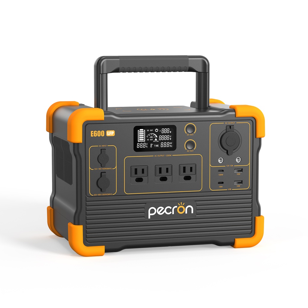 ESTACIÓN DE PODER PORTÁTIL,1200W AC,GRAN CAPACIDAD DE 614WH (25.6V/24Ah),PANTALLA LCD,SILENCIOSO POR DEBAJO DE 50DB,BATERÍAS LIFEPO4,VIDA ÚTIL CON DE +3500 CICLOS DE CARGA,COMPATIBLE CON CARGA SOLAR CON PUERTO DC5521,PUERTOS DE SALIDA: AC X 3; USB A X 2; USB C (100W) X 1; USB C (18W) X 1; AUXILIAR DE CARRO X 1; DC 12V X 1; GX16MF-5 X 1; CARGA INALÁMBRICA (15W), MARCA PECRON