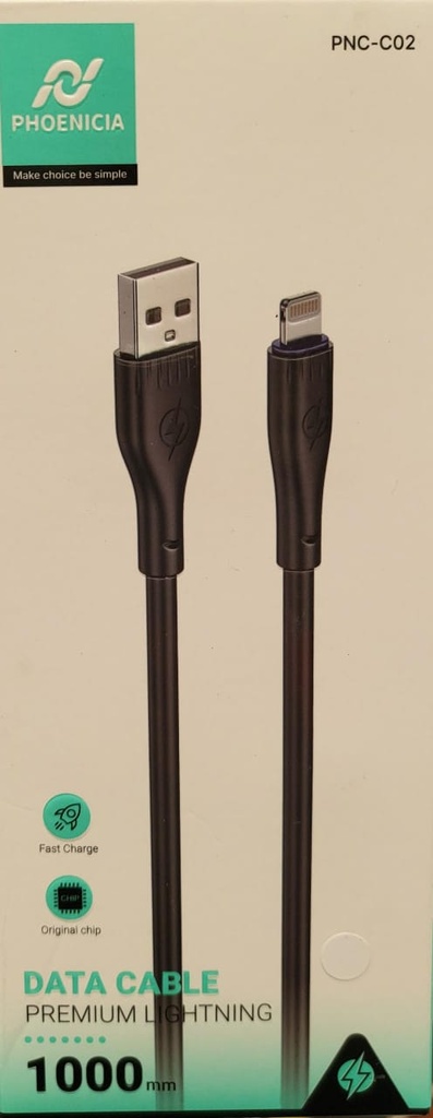 CABLE DE CARGA RAPIDA, 12W, LIGHTNING A USB A, 1 METRO DE LARGO, COLOR BLANCO. MARCA PHONENCIA